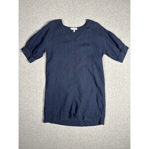 Michael Stars Women's Navy Blue Linen Short Sleeve Shift Mini Dress Size Medium